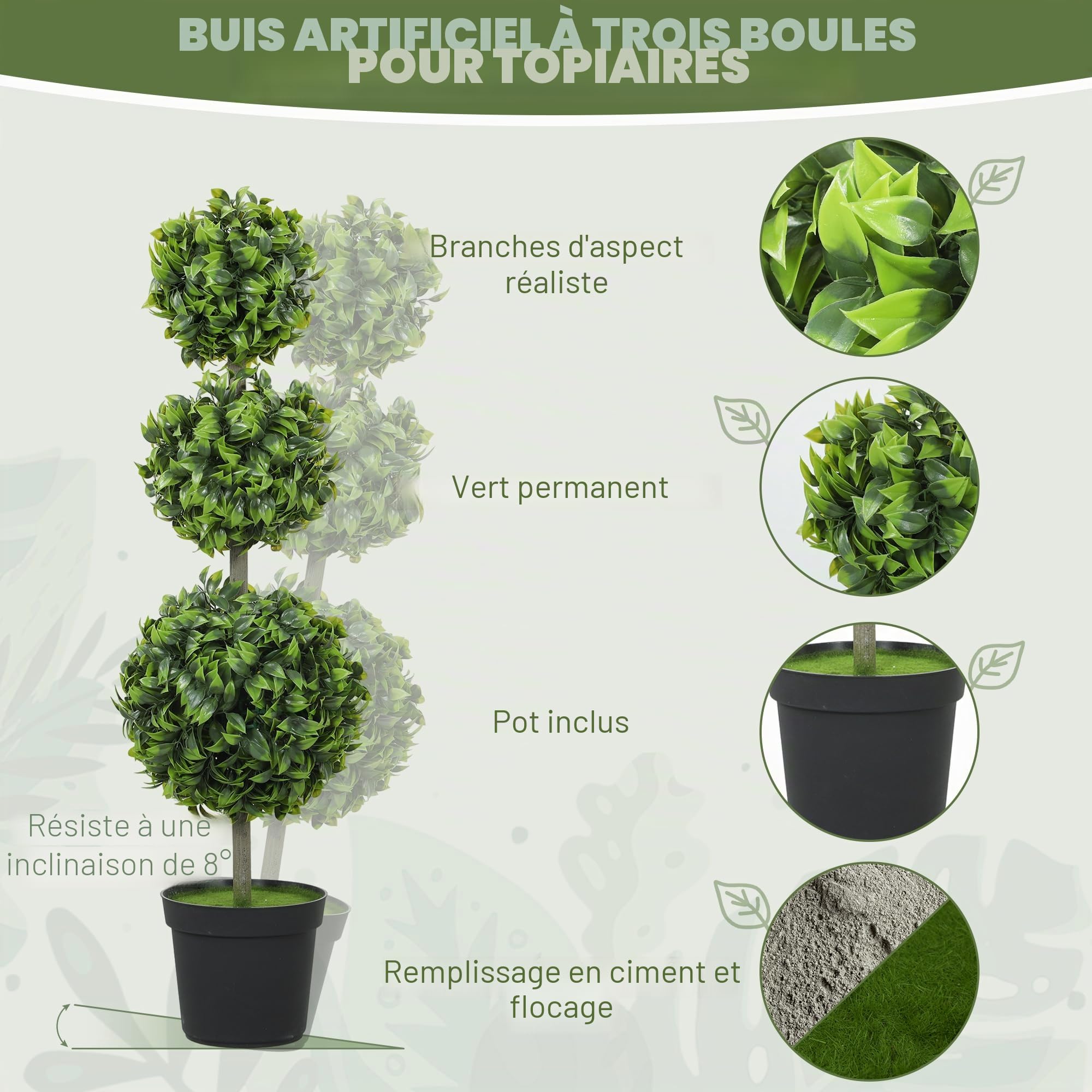HOMCOM Buis Artificiel 100cm en Pot Lot de 2