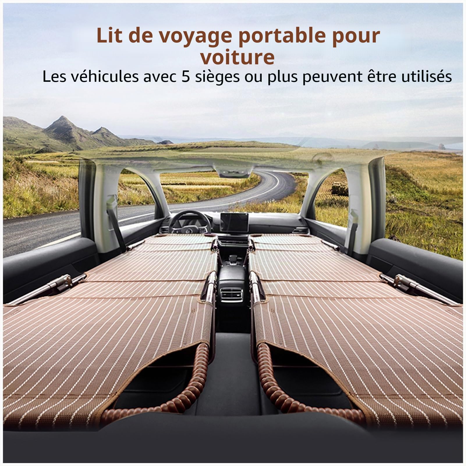 Lit De Voyage Pliable pour Voiture, Lit De Voiture Non Gonflable, Aucune Installation Requise, Matelas De Voiture, Siège Arrière De Voiture Universel, Lit De Voiture Pliant (Color : Noir, S : 165x56