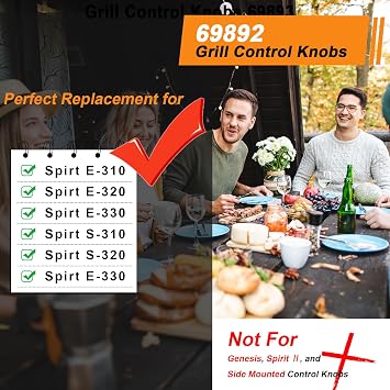 Grill Control Knobs 69892, Gas Control Knobs Replacement for Weber E-Spirit 200 Series with Front-Mounted Control Burner (2 Pcs)