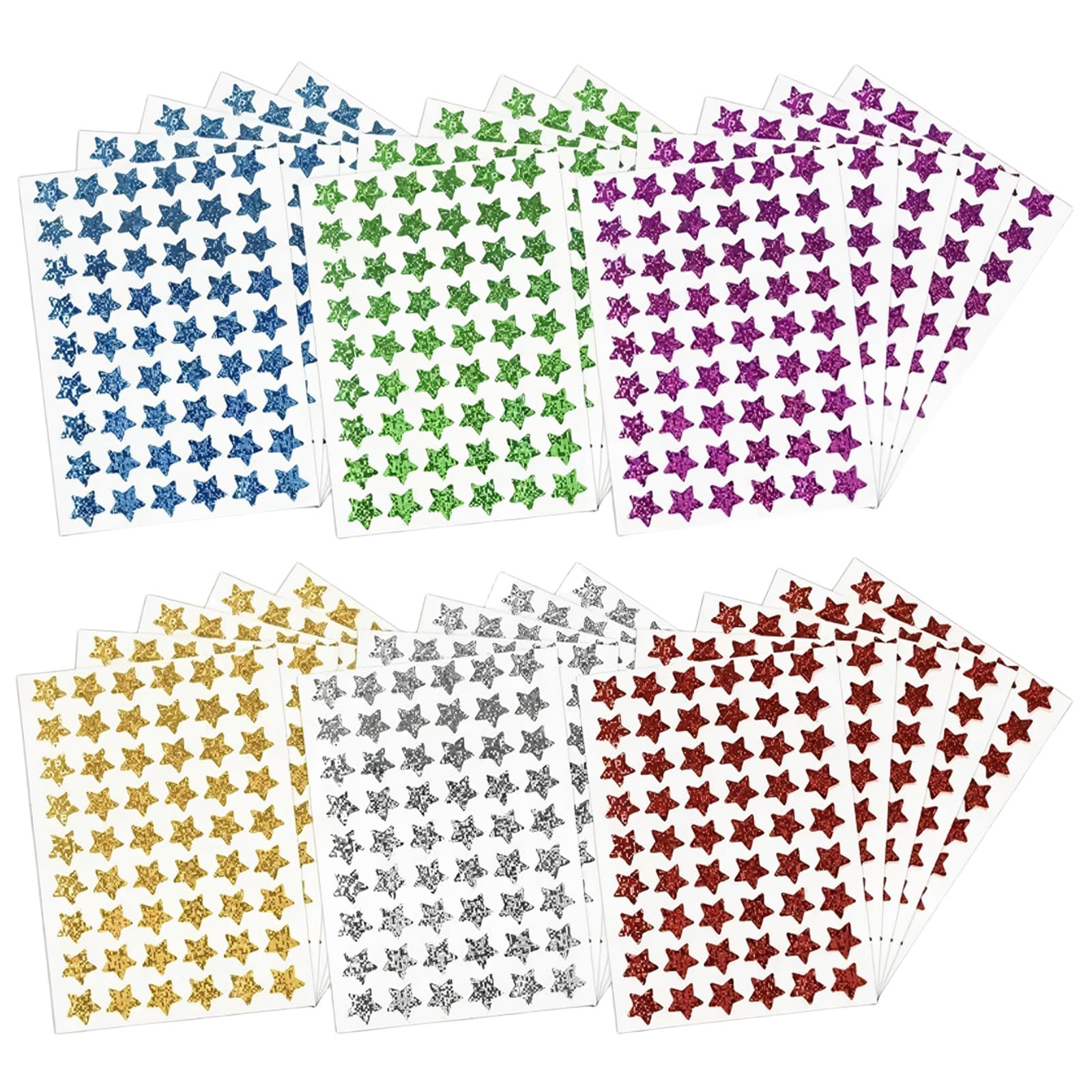 Cuixia 1680 Pcs Star Stickers, 6 Color Small Star Stickers, Assorted Reward Stickers for Children, Glitter Holographic Star Stickers for Kids, Behavior Charts Calendars Classroom and DIY Crafts