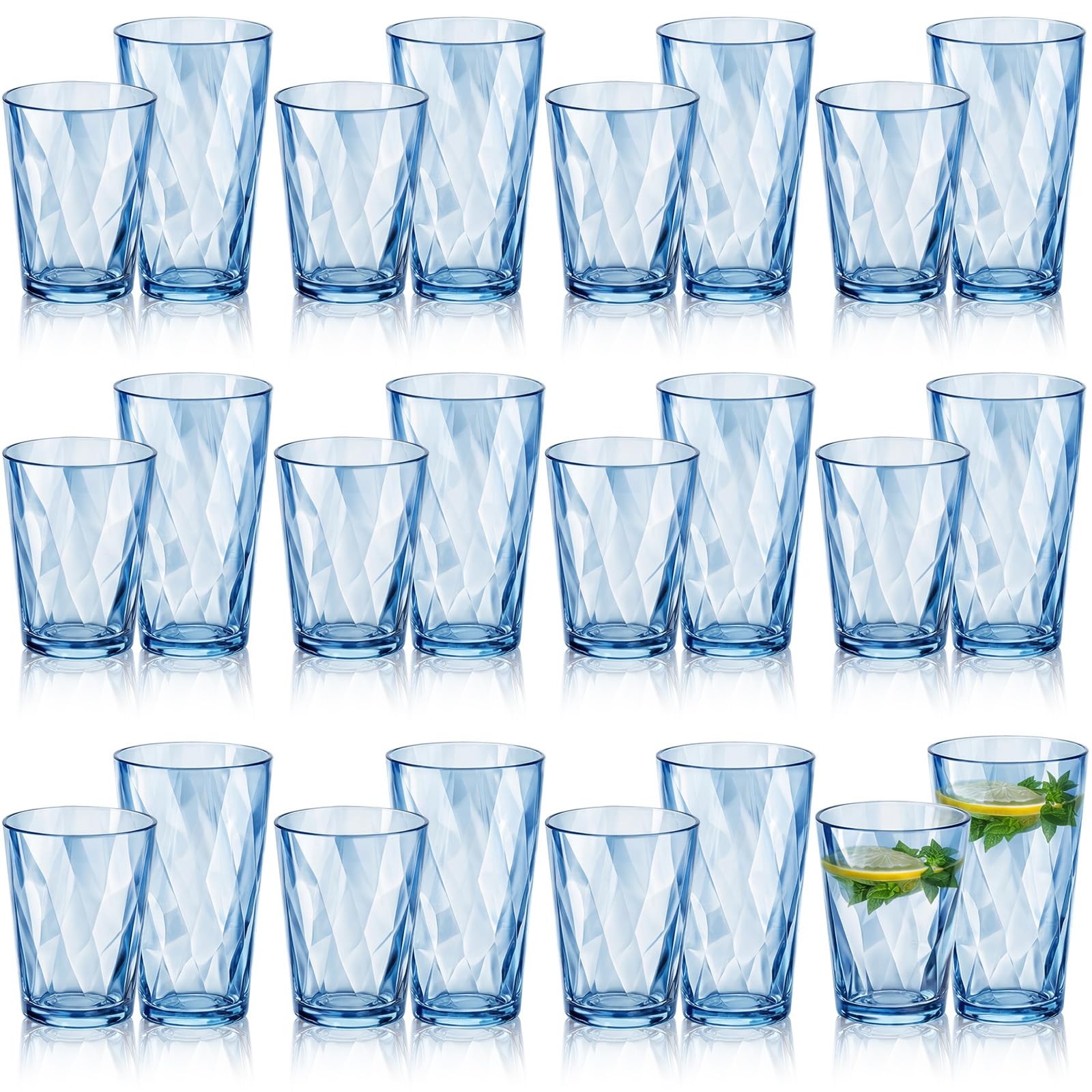Photo 1 of LemonRoad 24 Pack Reusable Plastic Drinking Glasses Set - 20oz & 13.5oz Stackable Tumbler, Shatter-resistant Highball Cups for Water, Cocktail, Iced Coffee, Indoor Outdoor Use, BBQ, Patio, Pool (Blue)