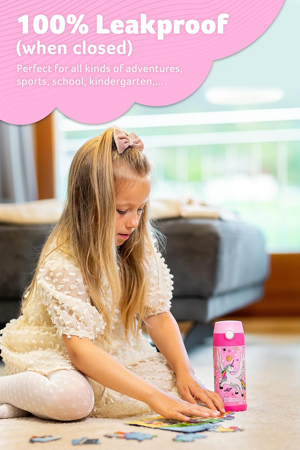 Jarlson® Kids Water Bottle MALI [12OZ] - No Straw Stainless Steel Thermo Bottle - Insulated Waterbottle Leak Proof for School & Sports - Thermo Tumbler for Boys & Girls (Unicorn) - Image 5