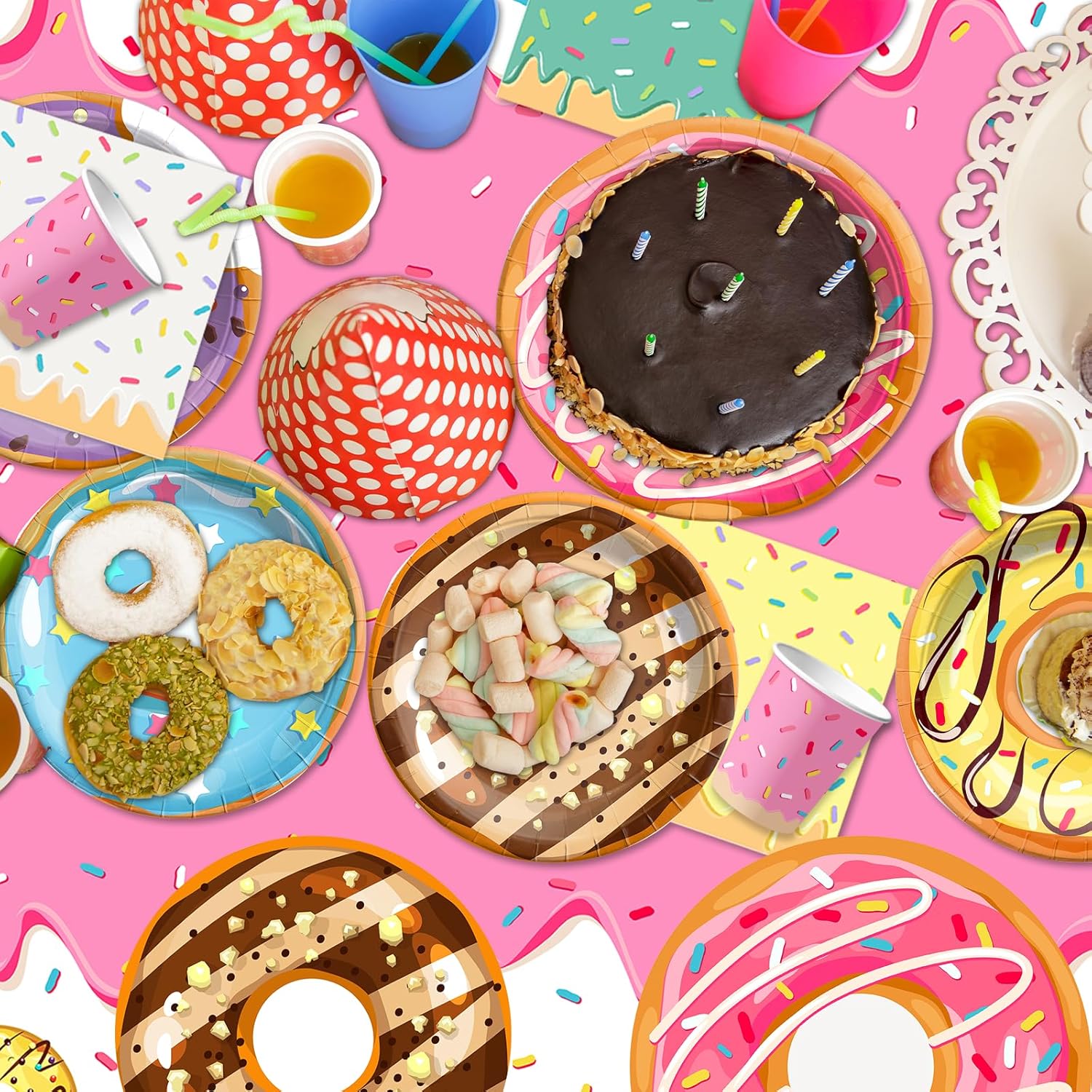 Donut Grow Up Party Supplies 142Pcs Sweet Birthday Party Decorations for Girls Includes Plates, Napkins, Cups, Tablecloth, Banner for Donut Party Decorations Serves 20 - Image 7