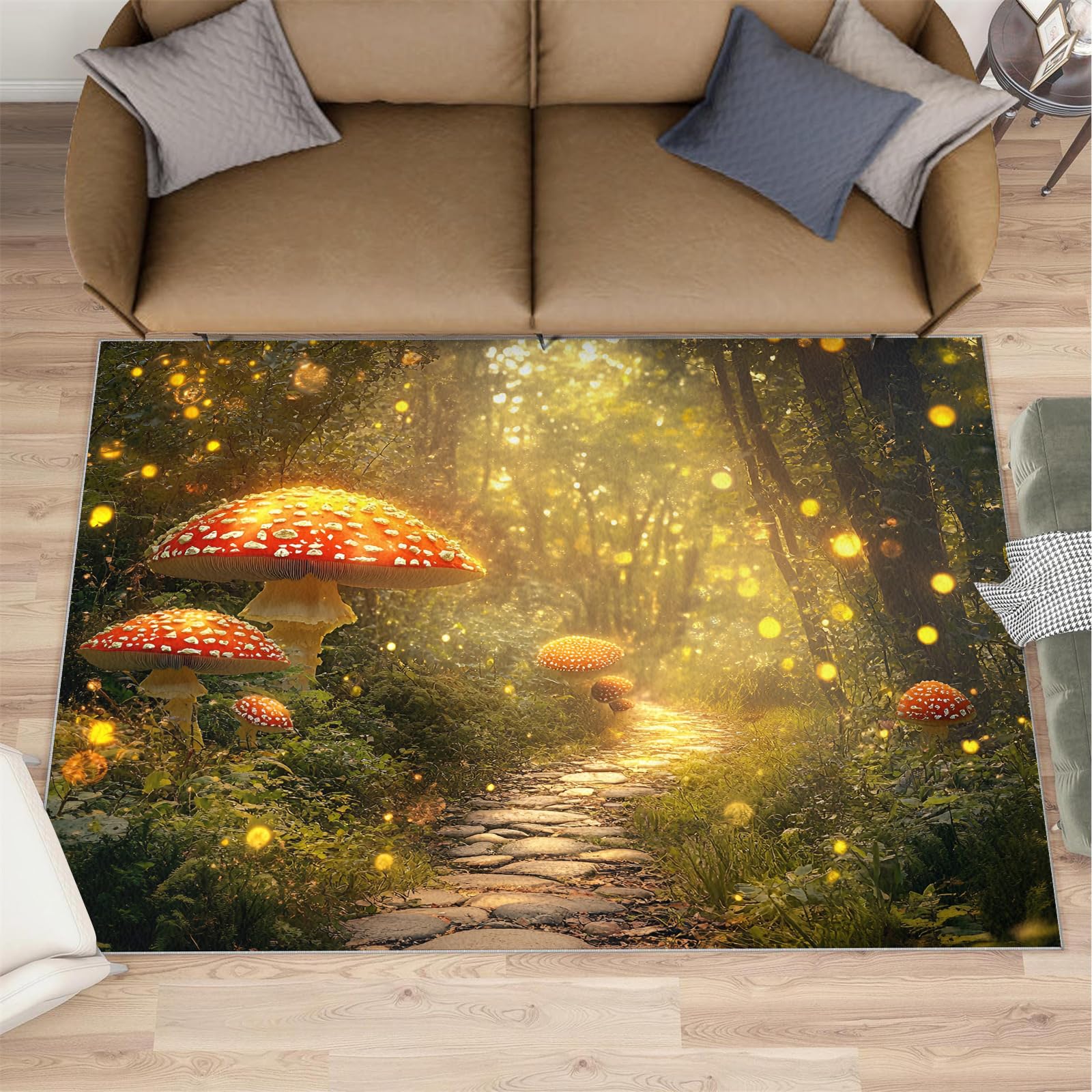 Tapis de salon champignon 150x180 cm antidérapant lavable pour votre décoration