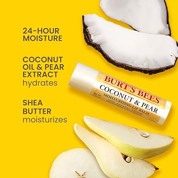 Burt's Bees Lip Balm, Beeswax, Strawberry, Coconut and Pear, and Vanilla Bean Pack, With Responsibly Sourced Beeswax, Tint-Free, Natural Lip Treatment, 0.15 oz., Four Tubes