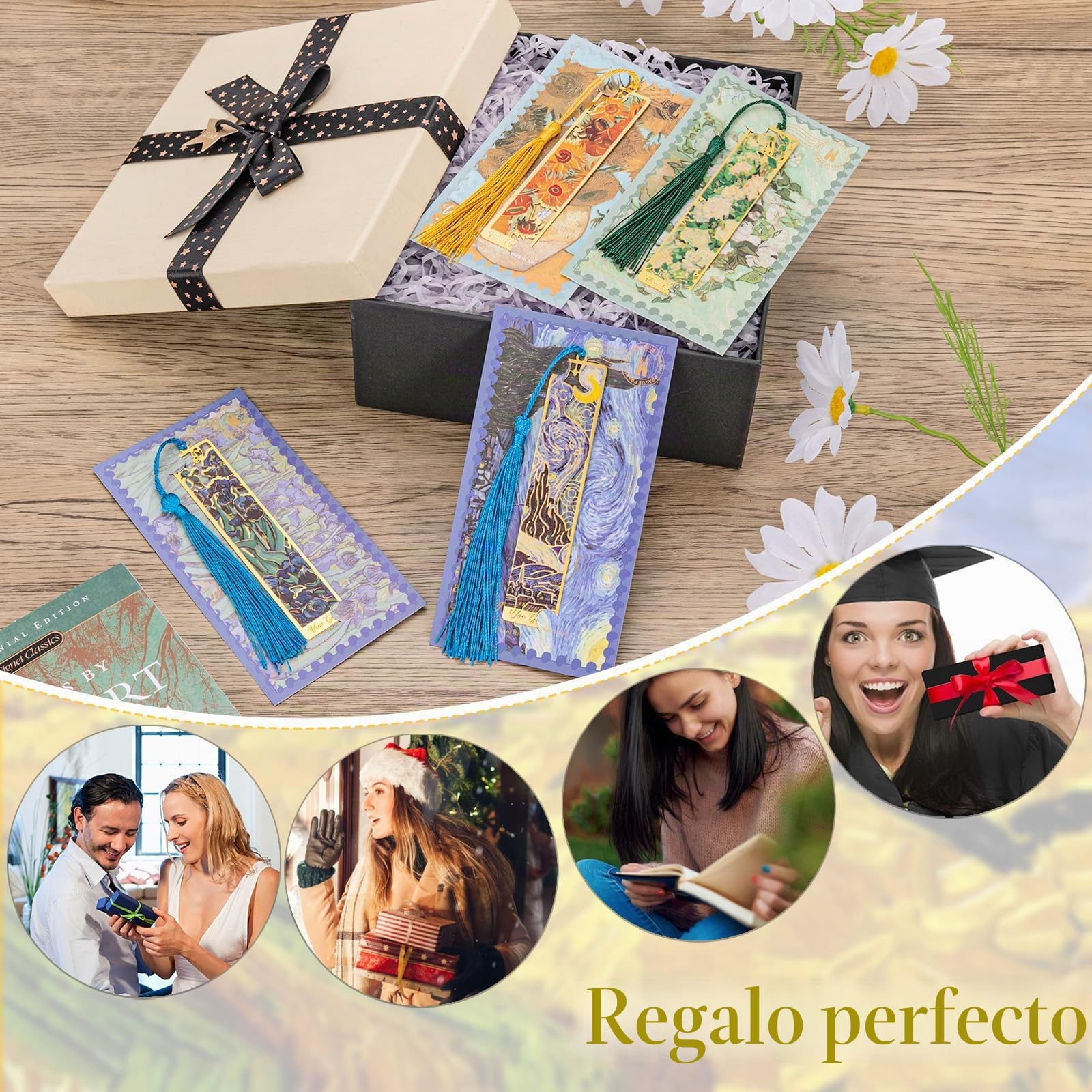 Marcapáginas de Metal con Borla Van Gogh 4 Piezas para Amantes del Libro