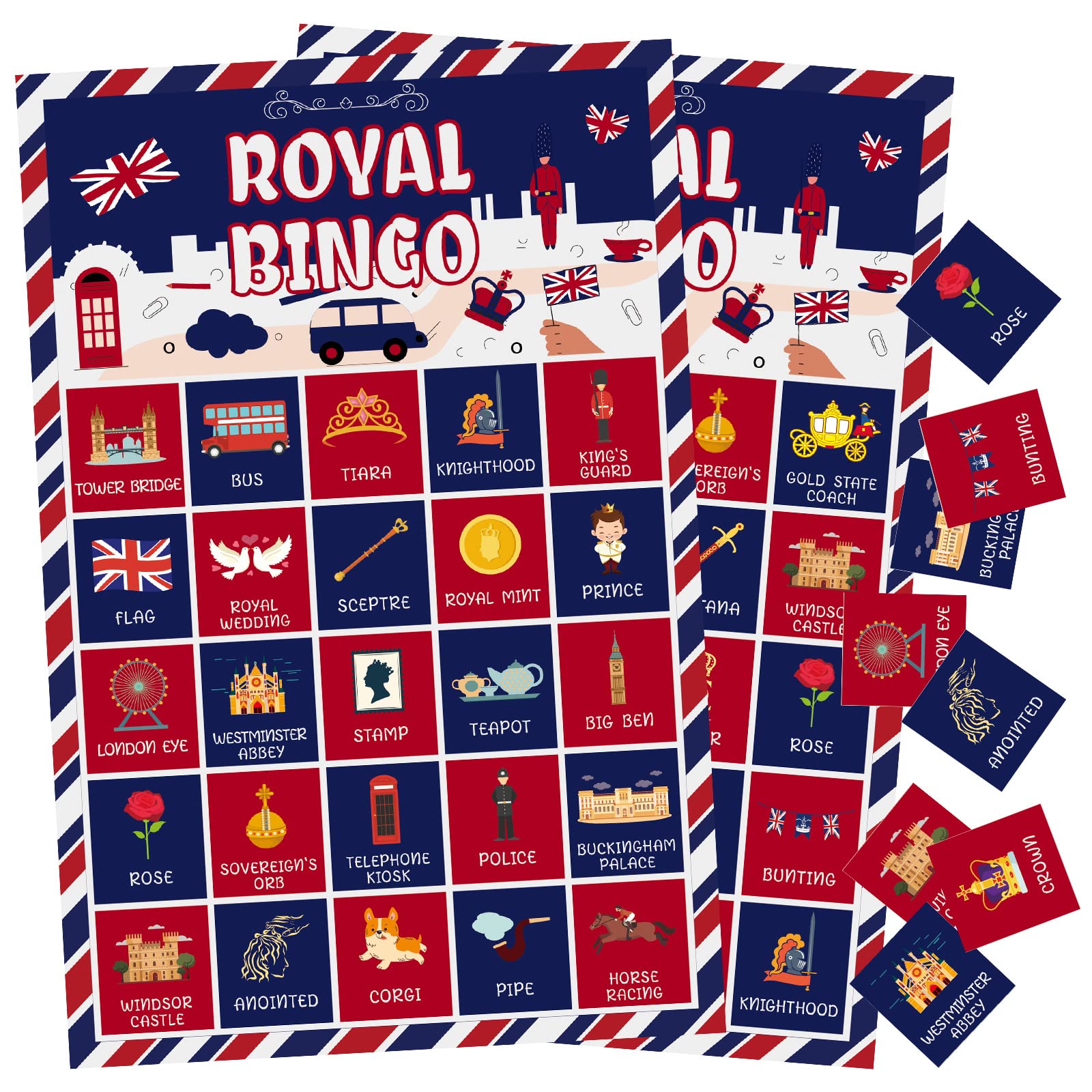 RunmeiheRoyal Bingo Coronation Edition, 20 Players King Charles Coronation Party Game for Crowning Celebrations, Union Jack Party Supplies Decorations Souvenirs Gifts