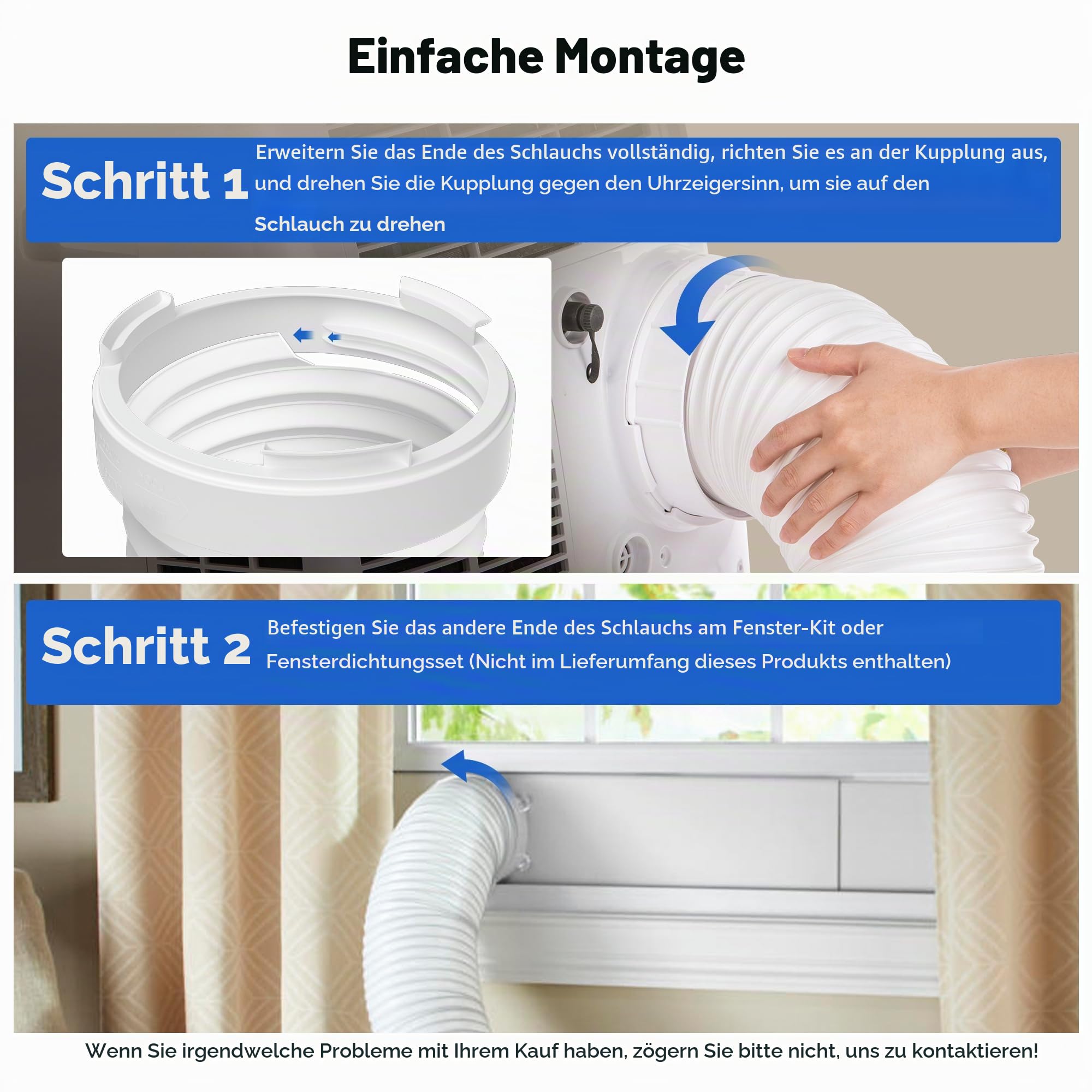 Tragbarer Klimaanlagenschlauch, 15 cm Durchmesser gegen den Uhrzeigersinn, Länge bis 203,2 cm, flexibler AC-Abluftschlauch, kompatibel mit Delonghi, LG und vielen weiteren tragbaren