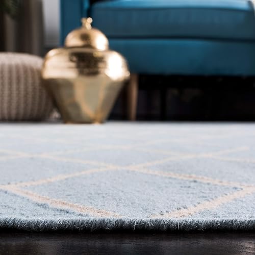 Miniatura 5 de SAFAVIEH Dhurries Collection DHU565B - Alfombra de área de lana de alta calidad hecha a mano de 5 x 8 pies, color azul claromarfil