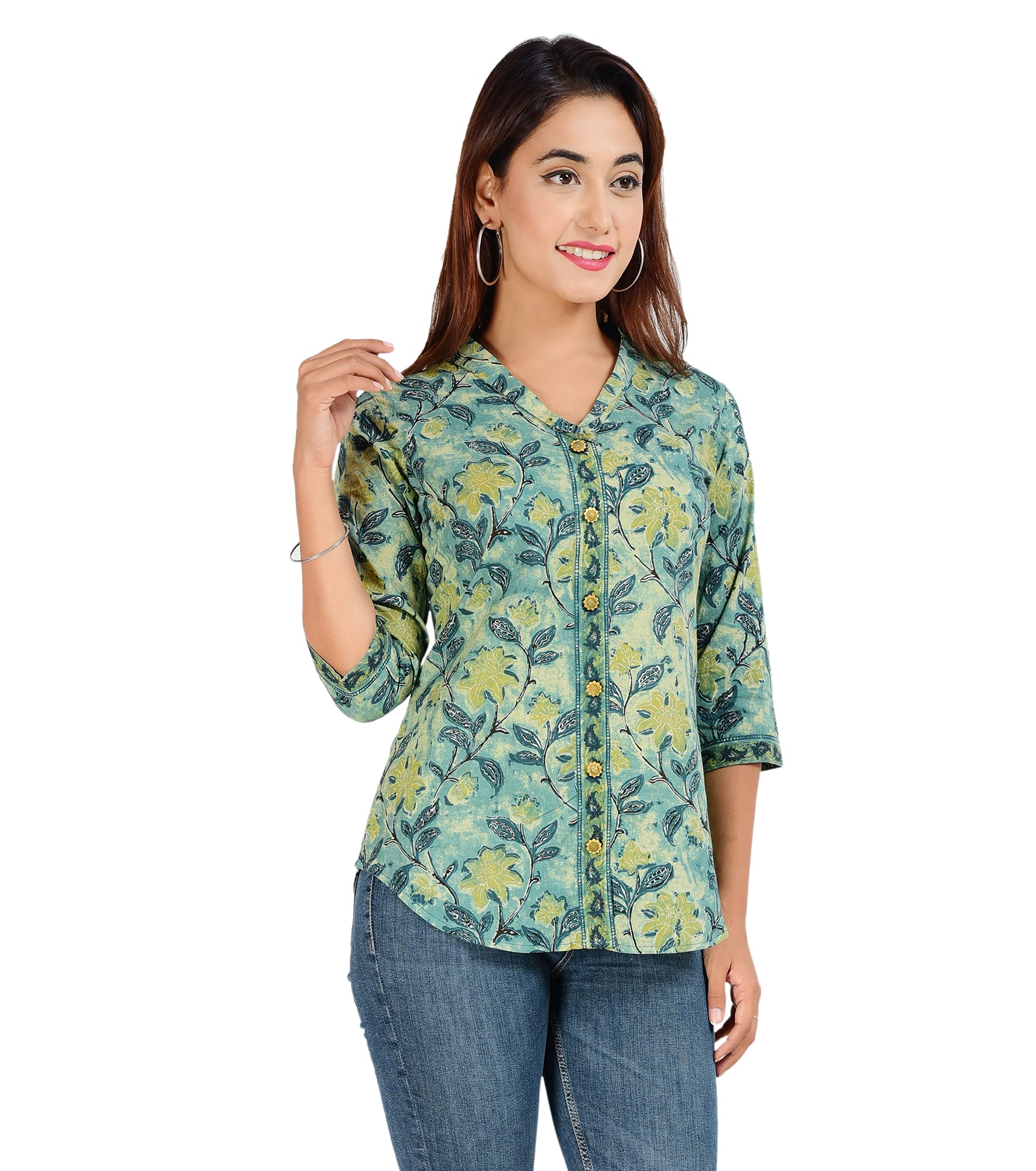 COTLAND FashionsJaipuri Cotton Floral Printed Shaded Shirt for Women (Top Style)