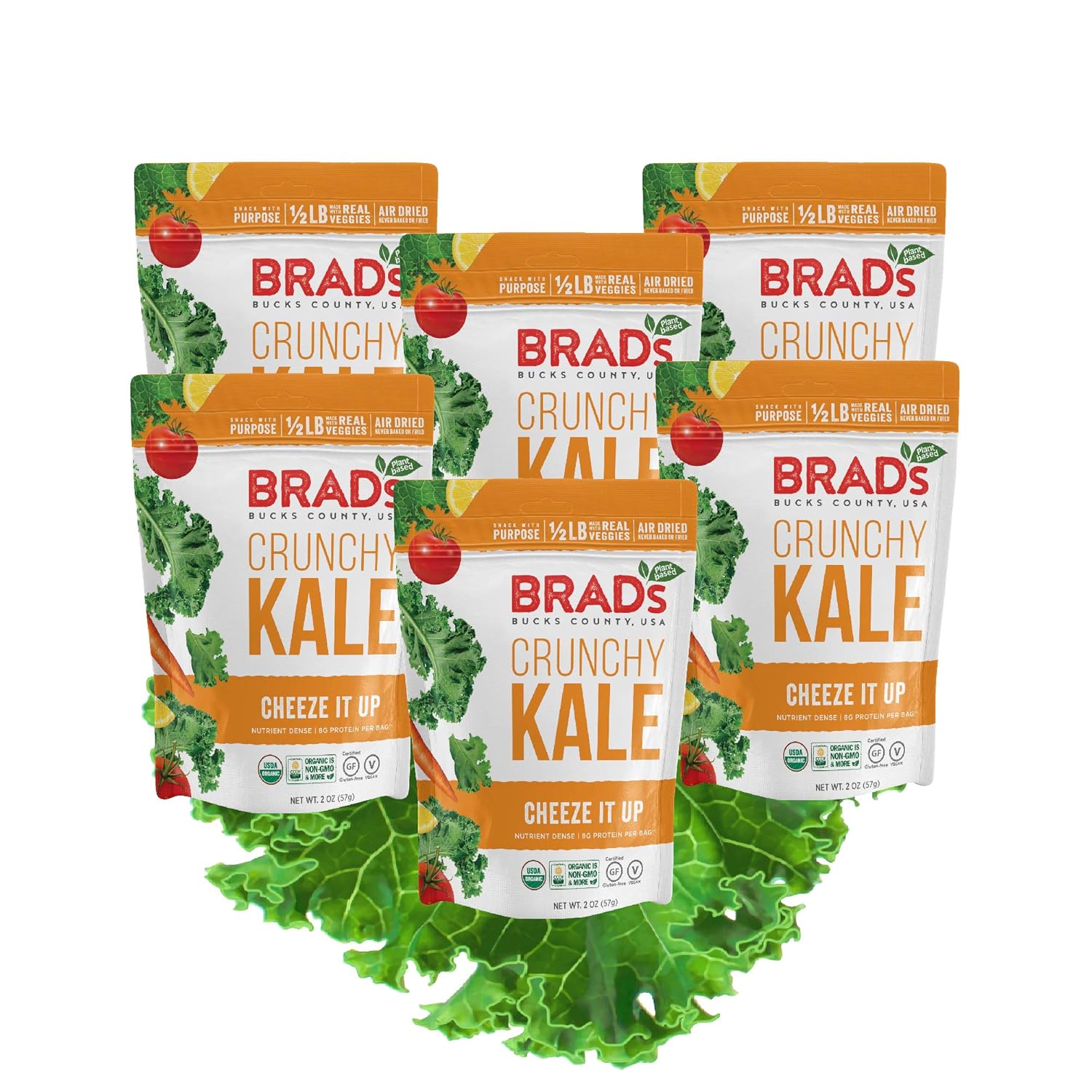 Brad's Plant Based Organic Crunchy Kale, Cheeze It Up, 6