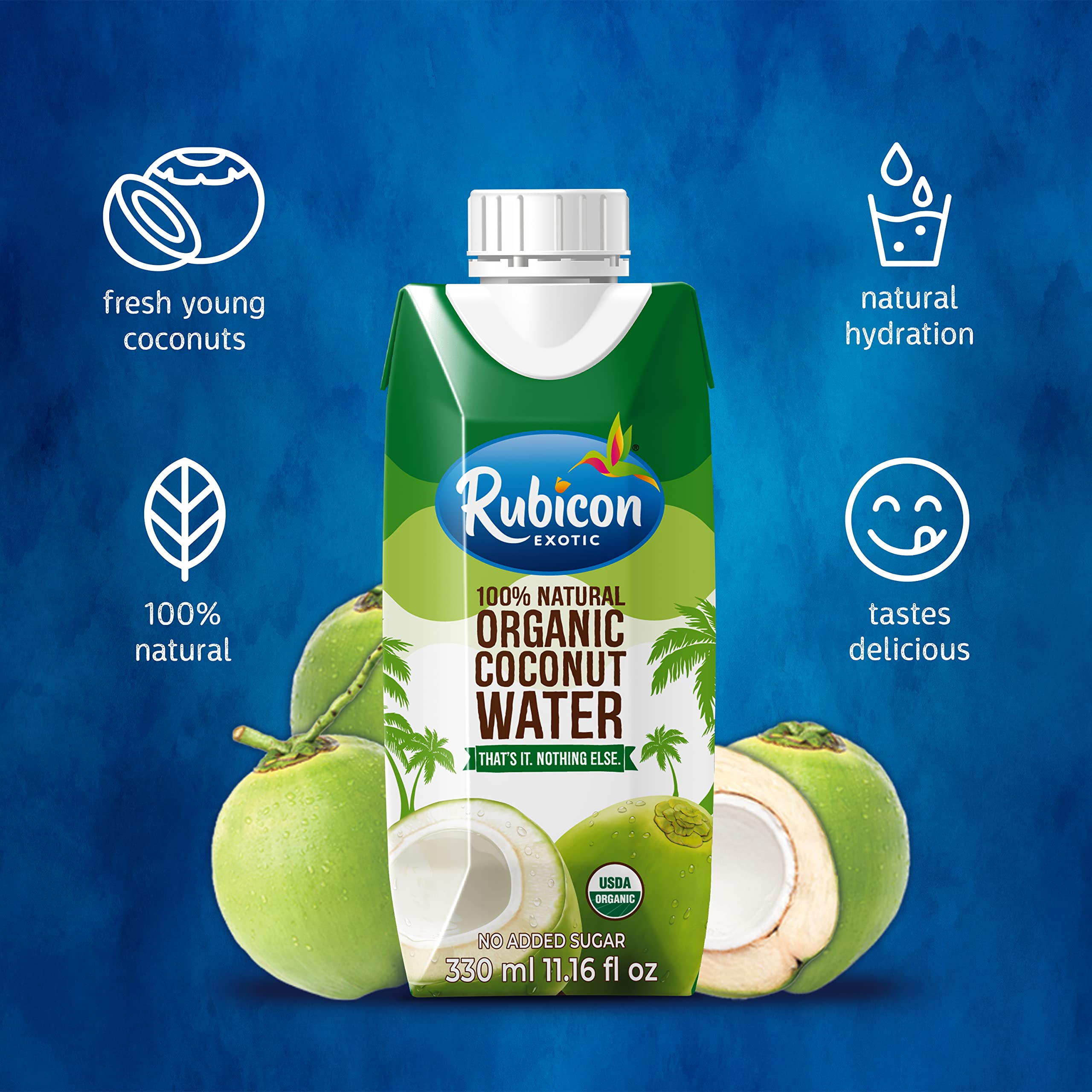 Rubicon 100% Natural Organic Coconut Water Refreshing Hydration.