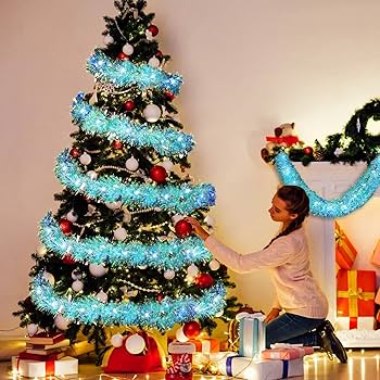 KKSTY Christmas Chunky Tinsel Decoration, 32.8ft (10M) Long Metallic