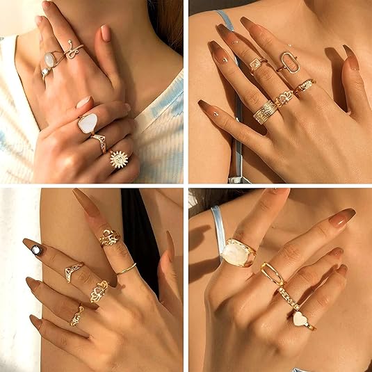 70pcs Vintage Crystal Ring Set | Boho Stackable Knuckle Rings for Women