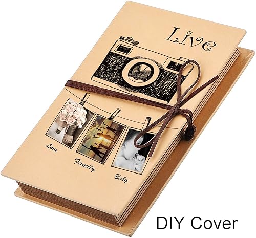 Miniatura 5 de Mudder Álbumes de fotos de tapa dura de 4 x 6 pulgadas, papel kraft hecho a mano para álbumes de recortes, aniversario, cuaderno de bocetos, boda,