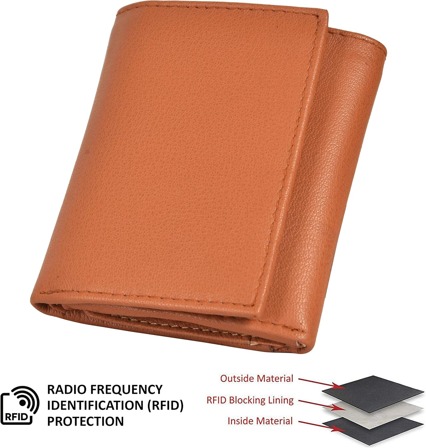 Leatherboss Leather Boys Slim Compact Flap Id and Coin Pocket Trifold Wallet for men women, Tan - Image 7