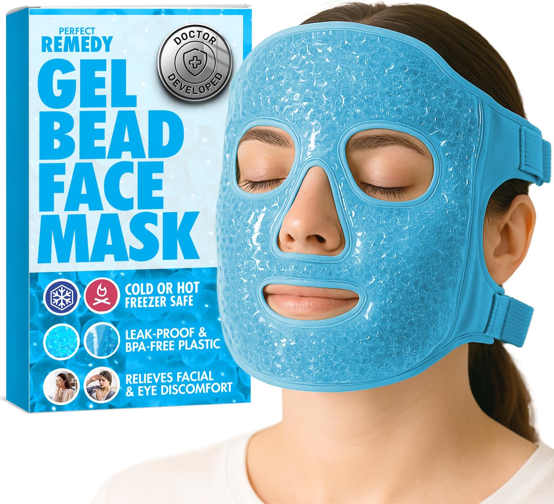 Perfect Remedy Face Ice Pack, Reusable Hot & Cold Ice Face Mask, Gel Compress for Helping with Puffy Eyes and Swelling Conditions, Facial Spa Cooling Mask for Women and Men (Blue)
