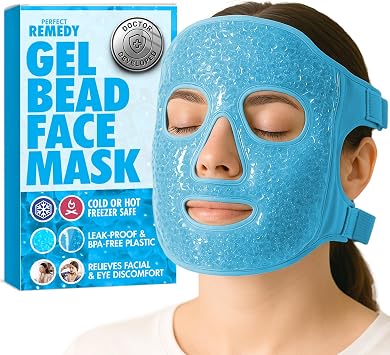Perfect Remedy Face Ice Pack, Reusable Hot & Cold Ice Face Mask, Gel Compress for Helping with Puffy Eyes and Swelling Conditions, Facial Spa Cooling Mask for Women and Men Blue