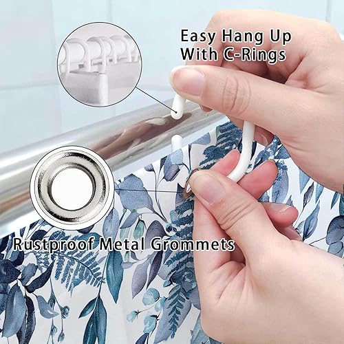 Vista 3 de Blue Eucalyptus Shower Curtain, Watercolor Leaf Eucalyptus Shower Curtain Sets Waterproof Plant Shower Curtains Leaves Cloth Bathroom Curtains 47X64