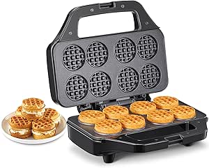 Waffle Maker, Reemix Multi Mini Waffle Iron Bake 8 x 1.8 Inch Small Waffles, Nonstick Waffle Iron with Quick Heat-Up, Simple &amp; Easy Tiny Chaffle Baker for Home &amp; Restaurants, Small Bites for Kids
