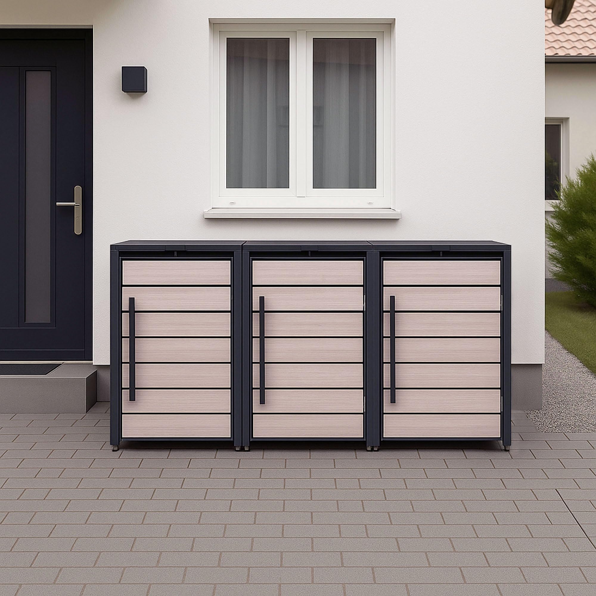 Mülltonnenbox 3 x 240L Mülltonnen oder Kleiner in Anthrazit & Holzoptik | Müllcontainer für 3 Tonnen wetterfest abschließbar | Abfallbehälter | Tonnenhaus | Müllbox