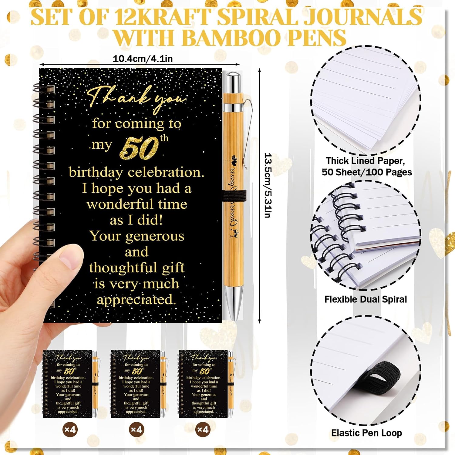 Resurhang 12 Sets 50th Birthday Notebook 50th Birth Gifts 5.5 x 4.3'' Black and Gold Spiral Notebook Ballpoint Pens for 1976 Birthday Party Supplies image 3