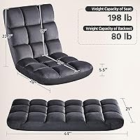 Vista 3 de Yaheetech Silla de Piso Plegable con Respaldo, Sofá de Juegos Plegable Acolchado con 14 Respaldos Ajustables, Sofá Reclinable para Adultos, Silla