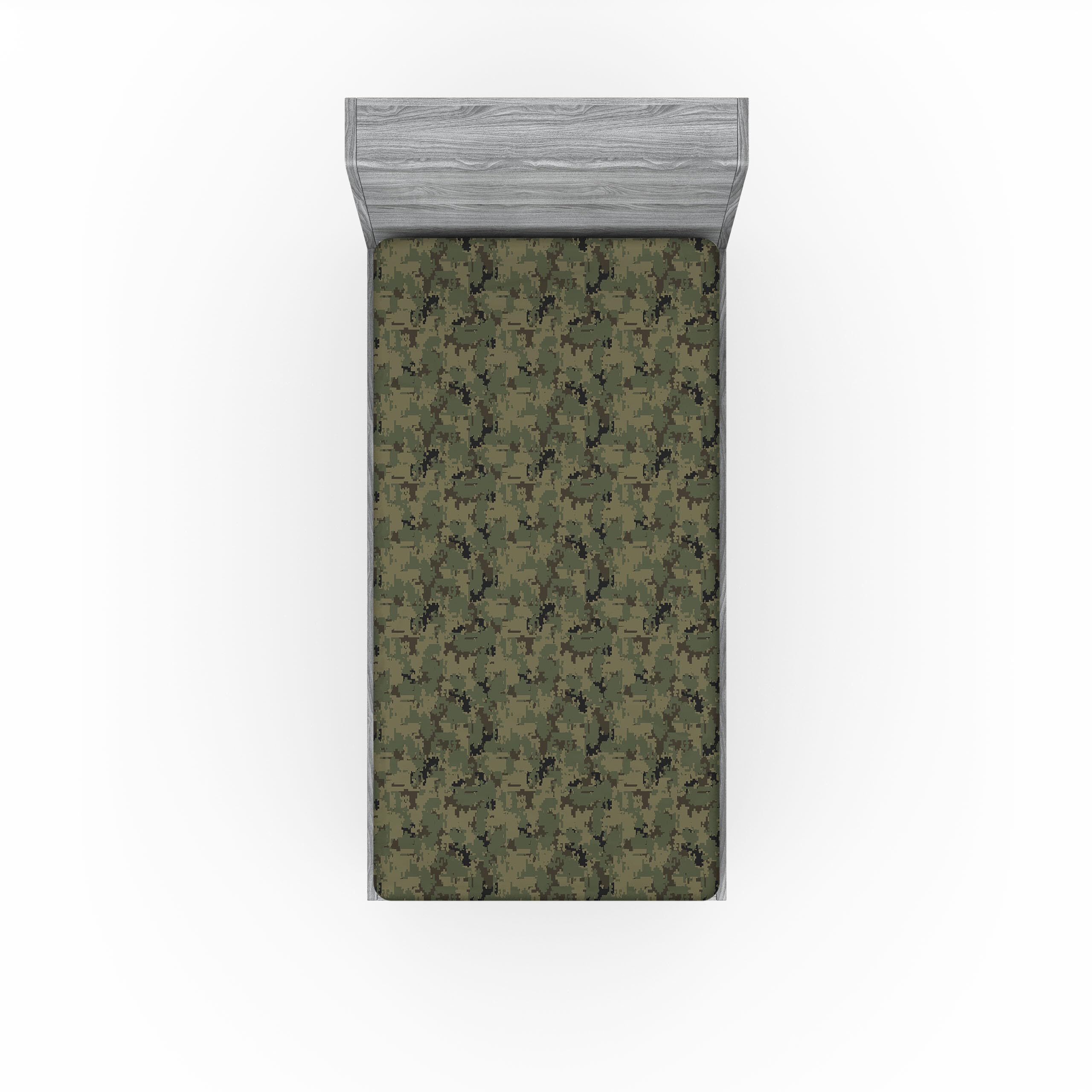 Ambesonne Camouflage 2 Pack Fitted Sheet, Digital Pixel Camo, Bed Cover All-Round Elastic Deep Pockets 2 Pieces, Package Contains 2 Twin Size Fitted Sheets, Army Green Dark Taupe