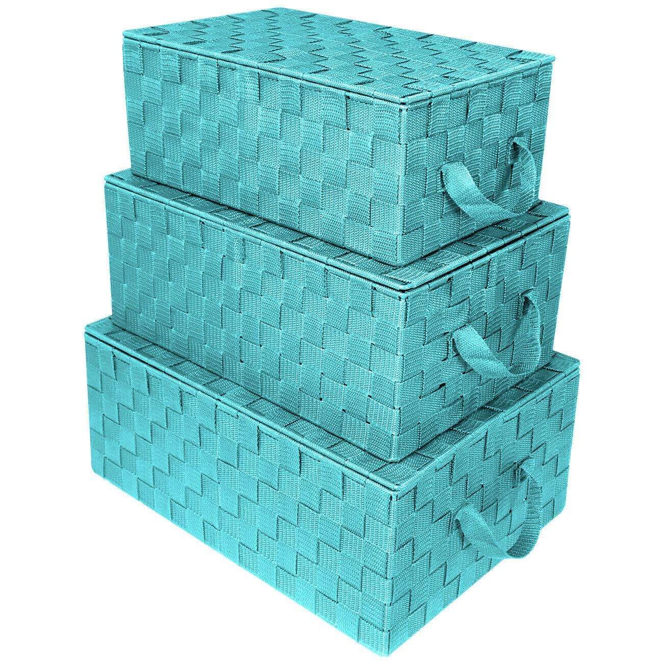 LJNK 3-Pack Storage Box w/Lid for Closet & Shelves - Woven Fabric Basket Organizer Storage bins Organization and storage Storage cabinet Bathroom storage Laundry room organization and s