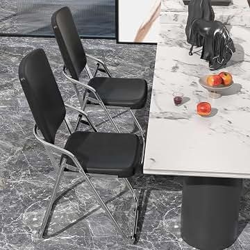 Set de 2 Silla Plegable Acolchada, Sillas Plegables Comedor de Cuero, Sillas de Estudio Plegable, Silla Plegable Cocina para Cocina, Interior, Exterior, Sala de Conferencias (Negro)