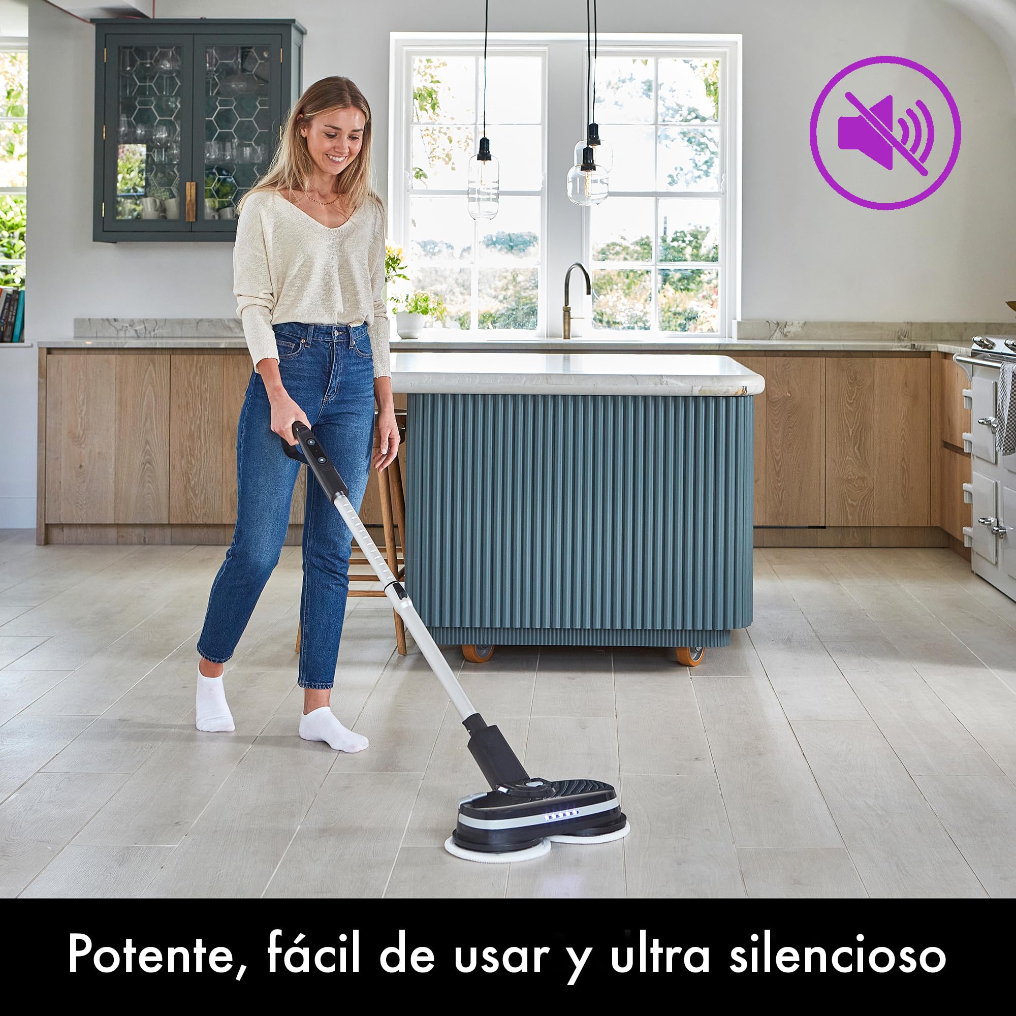 AirCraft Home, PowerGlide Limpiador y Pulidor de Suelos Duros Inalámbrico con 8 Almohadillas, Batería Recargable para Madera, Baldosas, Terrazo y Laminado
