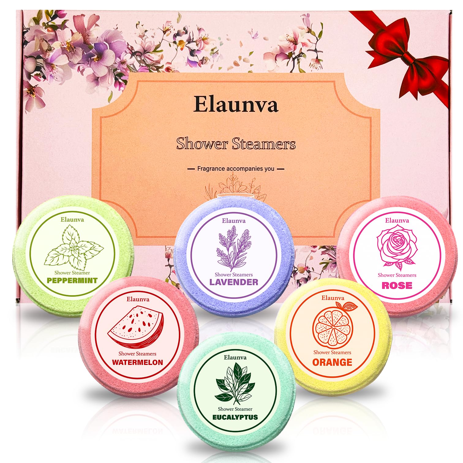 Elaunva Shower Steamers,30g*6 PCS,Aromatherapy,Fragrance,with Lavender/Peppermint/Orange/Eucalyptus/Rose/Watermelon Scent,Gifts for Friends/Mom/Mother/Wife/Girlfriend/Her/Him,Home Spa (PINK-6SET)