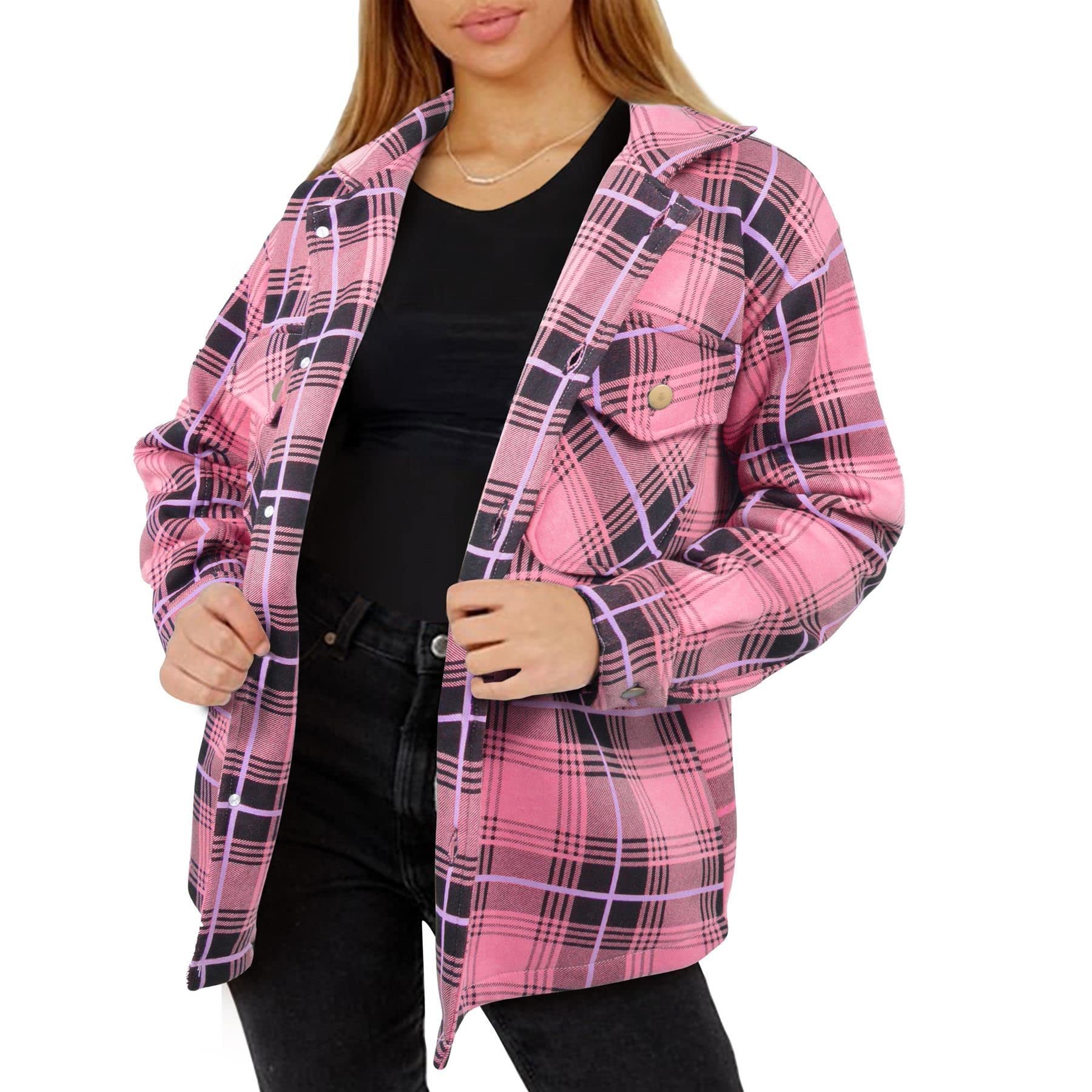 A2Z Ladies Shacket Shirt Jacket Checked Button Down Oversize Top Coat for  Women Size S/M/L/XL/XXL