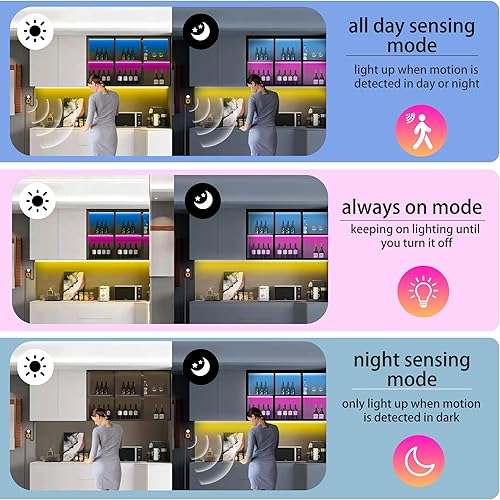 Miniatura 2 de Tira de luz LED con sensor de movimiento para debajo de la cama, 9.84 pies, 3 modos RGB activada por movimiento, con sincronización de música y