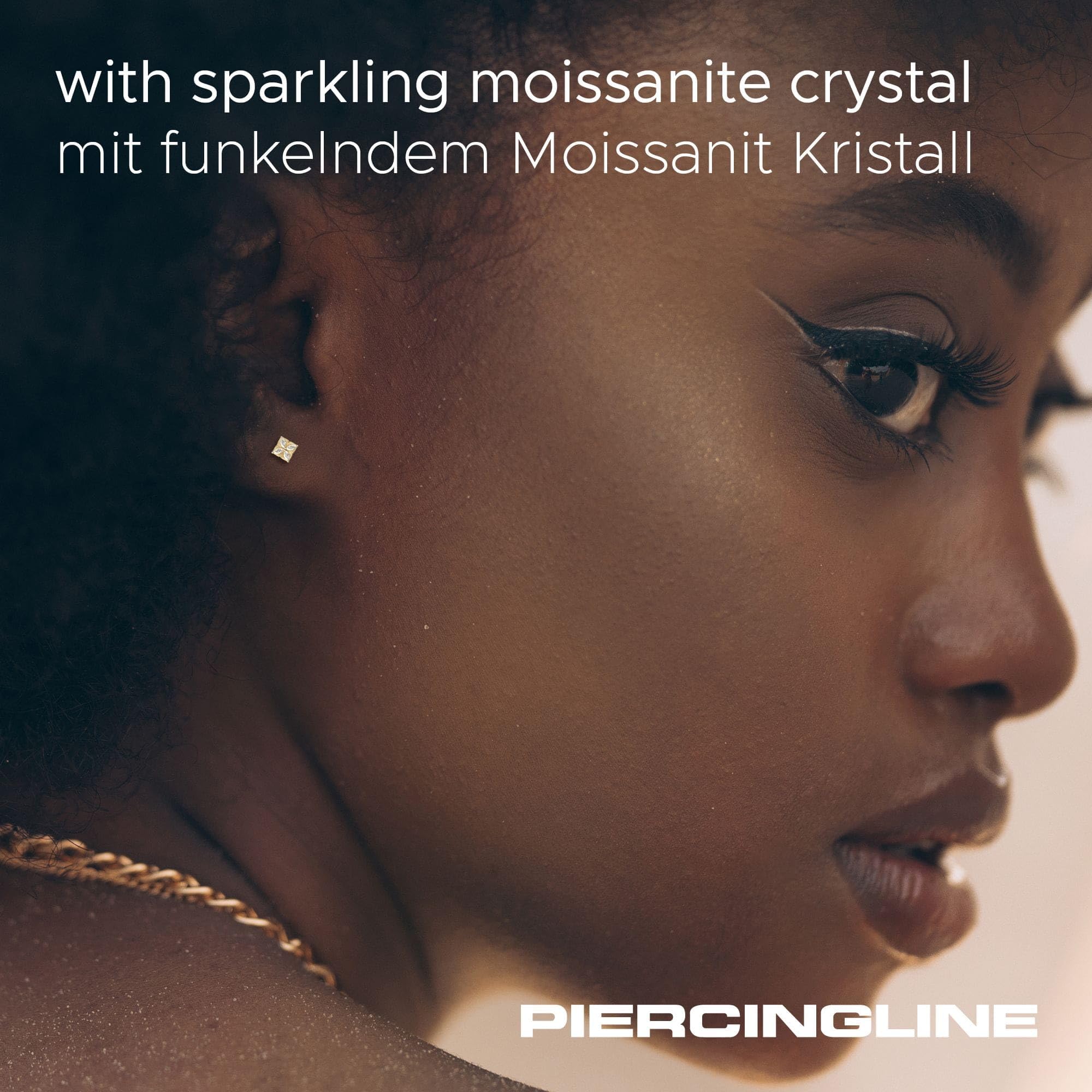 PIERCINGLINE Piercing Stecker 14 Gold Labret mit Push Fit MOISSANIT-BLUME 585er Gold - Roségoldfarben, Goldfarben, Silberfarben
