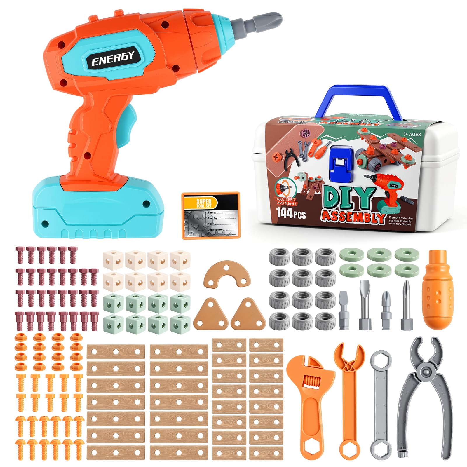Tanice 144-Piece Kids Tool Set including Electric Drill & Storage Box