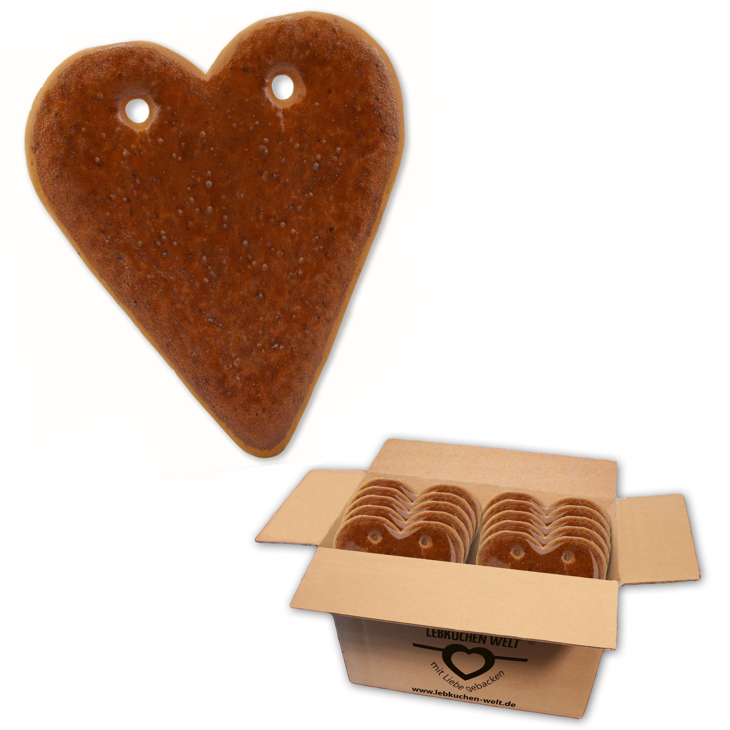 20x Lebkuchenherz Rohling Premium Qualität ohne Alles, 21 cm mit Löchern