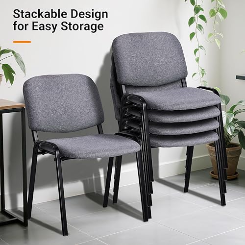 Miniatura 6 de VINGLI Sillas apilables para sala de espera, set de 5 sillas de tela para iglesia, sillas apilables para conferencias, para salas de reuniones de