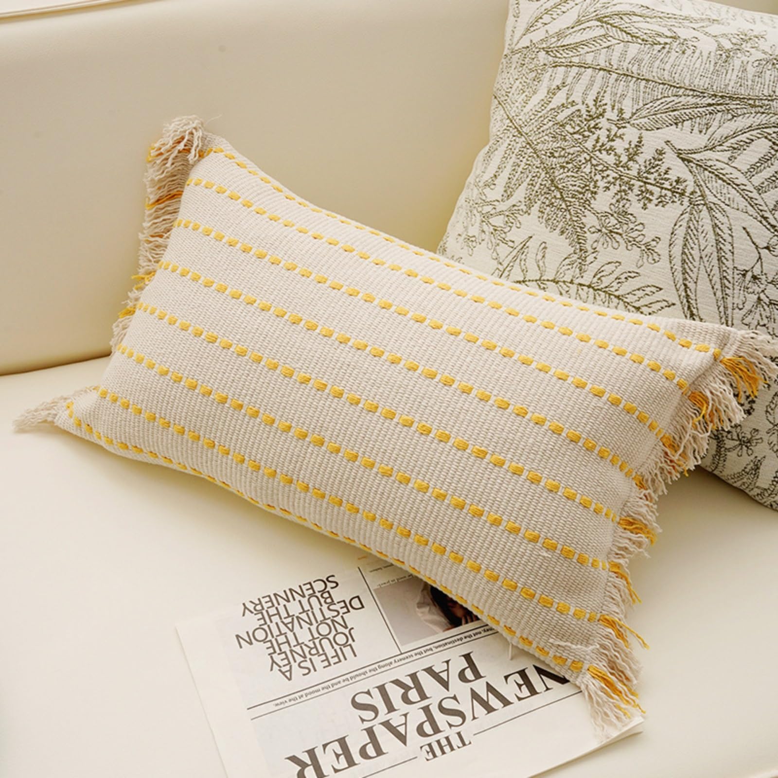 Housse de coussin style antique crème haut de gamme 12x20in et son insert de rembourrage