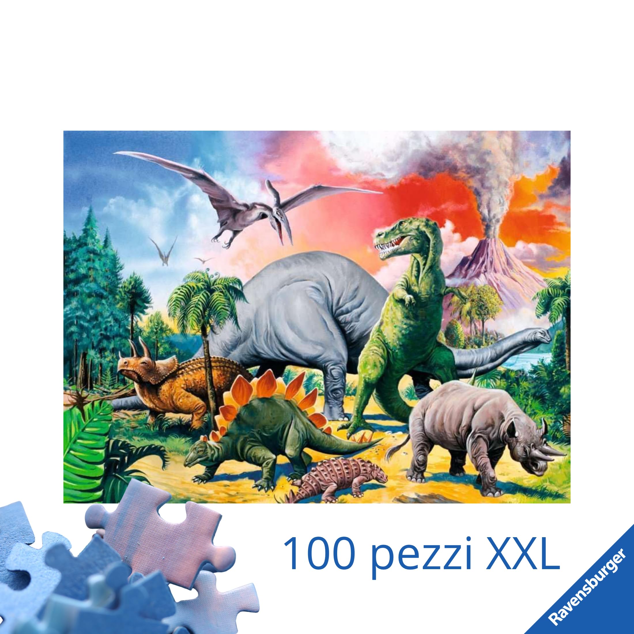 Ravensburger - Puzzle 100 Pezzi XXL Dinosauri, Idea Regalo per Bambini 6+ Anni, Gioco Educativo e Stimolante