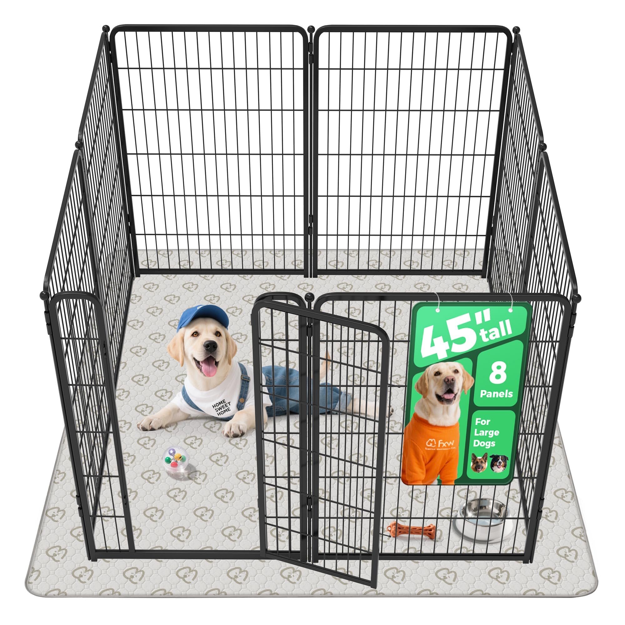 FXW Homeplus Indoor Dog Playpen with Washable Pee Pad, 45" H, 8 Panels