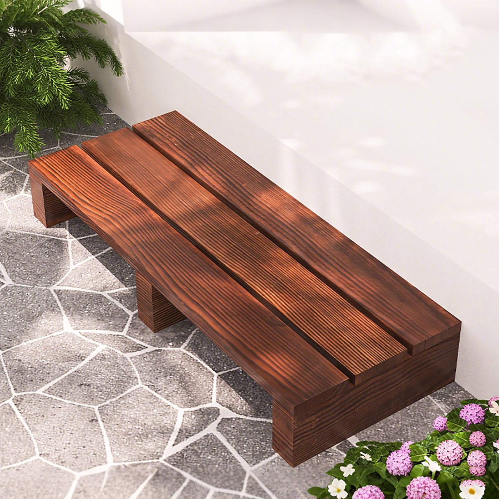 Sgabello in Legno con pedana Bassa in Legno carbonizzato, Sgabello a Un Gradino per Comodino, Bagno, Cucina, Giardino (Non Richiede Montaggio)(80x35x10cm)