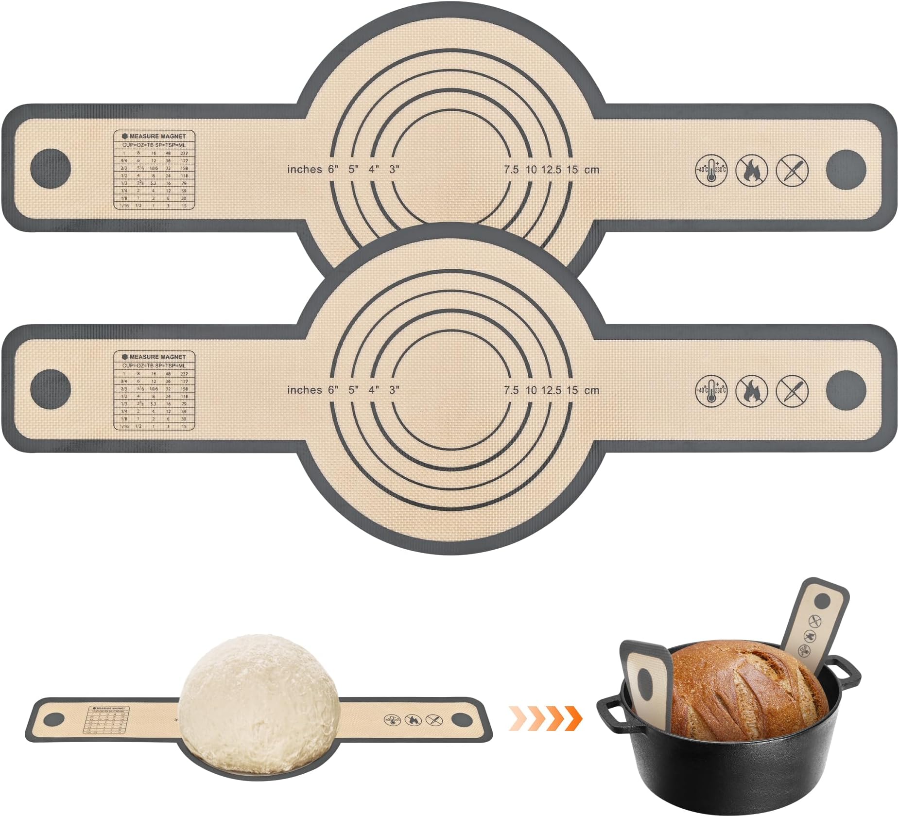 Deaname Silicone Bread Sling 2 Pcs Set, Silicone Baking Mat