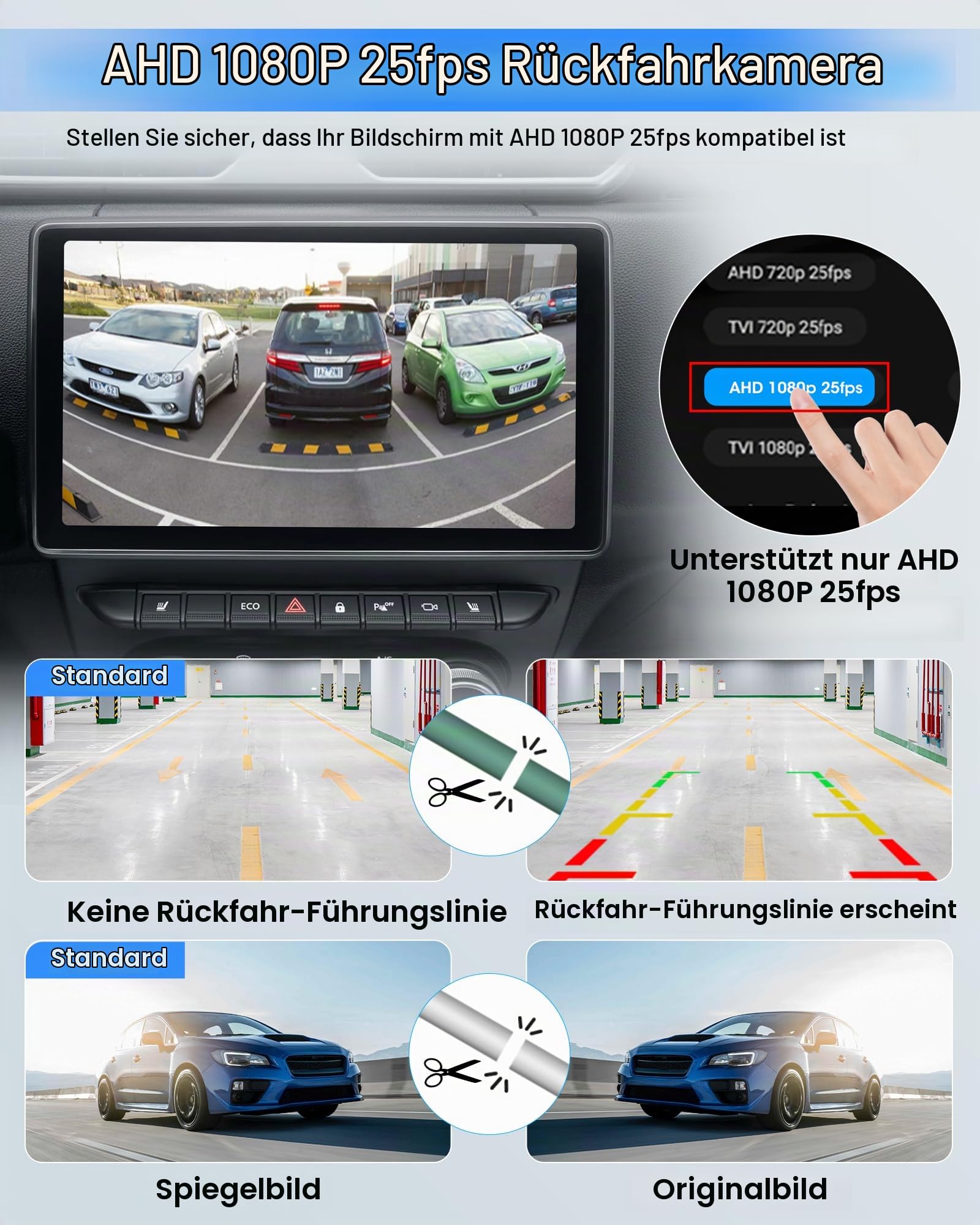 AHD 1080P Rückfahrkamera Auto 180° Weitwinkel 360° Drehbar Metallgehäuse