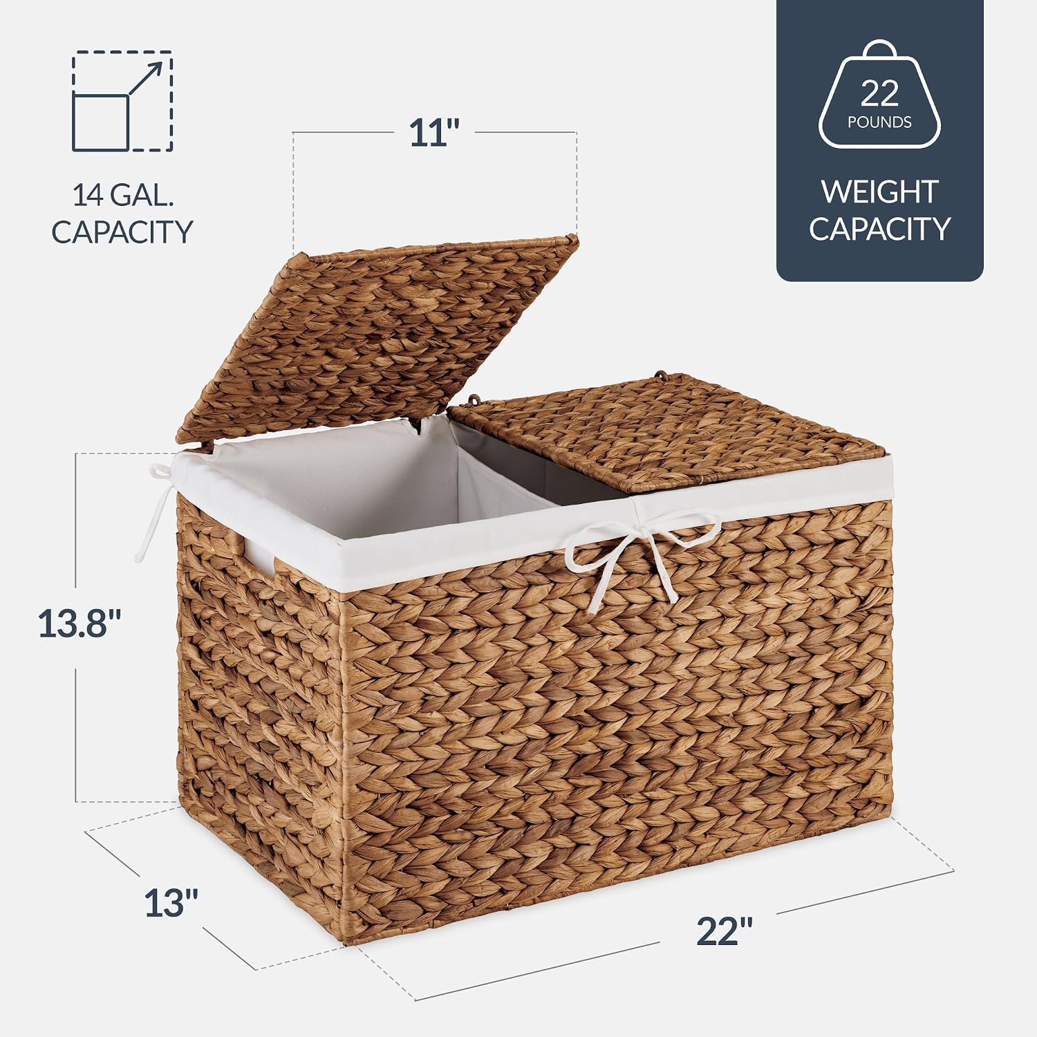 Best Choice Products Storage Trunk Basket w/Lid, Large Woven Storage Basket Organizer w/Separate Lids, Washable Sectioned Liner Bag for Living Room, Bedroom, Laundry Room, Nursery - Chestnut