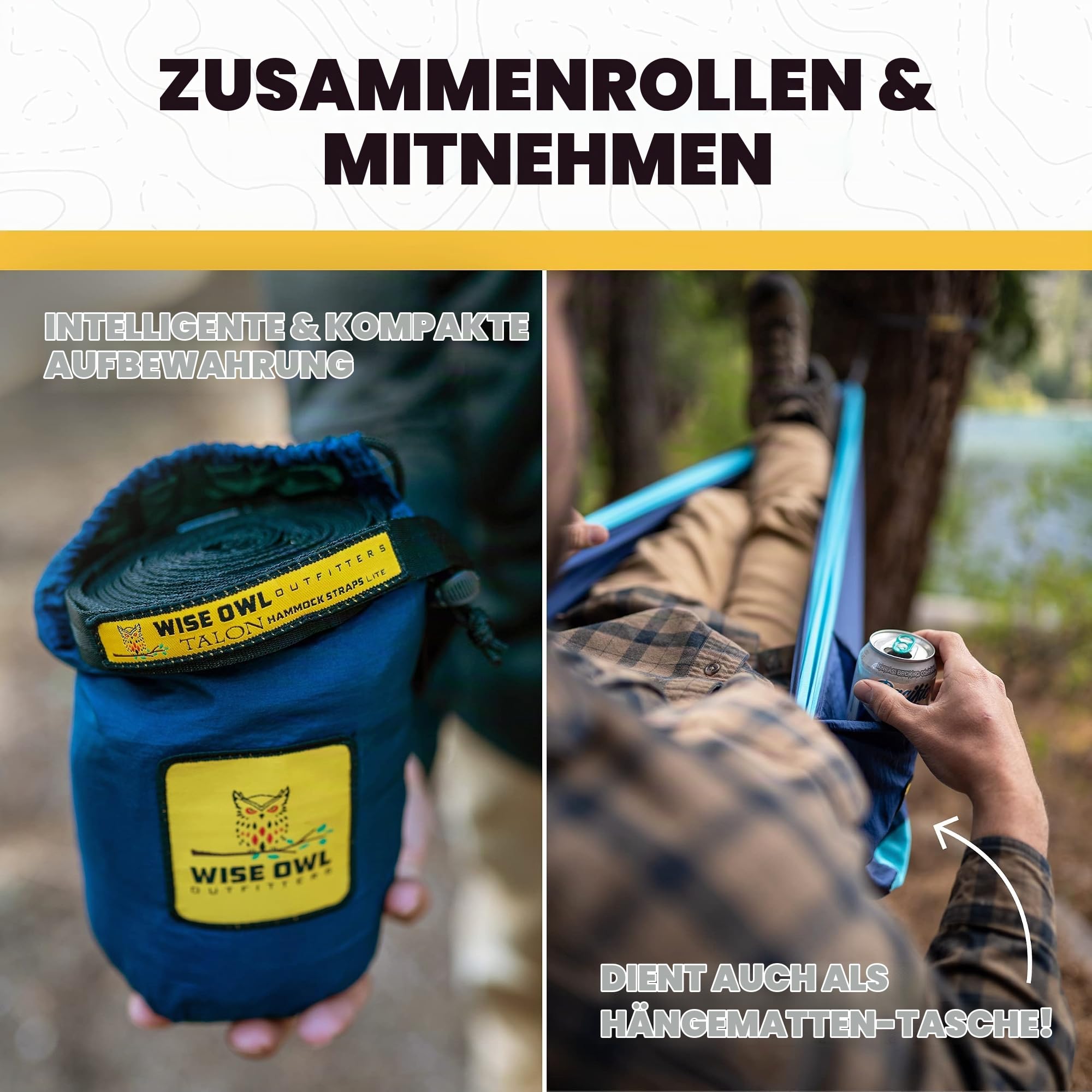 Wise Owl Outfitters Hängematte - Outdoor Hängematte für 2 Personen - Ultraleichte Reisehängematte - Belastbar bis 226 kg - Camping Zubehör - Inkl. Aufhängung u. Karabiner (Marineblau und Hellblau)