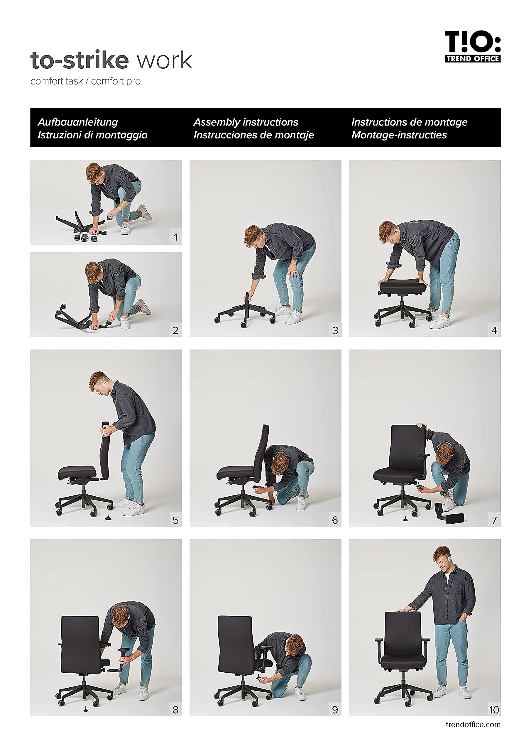 TREND OFFICE to-Strike Comfort pro sk 9248, ergonomischer Bürostuhl schwarz | Testsieger Stiftung Warentest, Trendoffice by Dauphin, 4D-Armlehnen, Polster-Rückenlehne höhenverstellbar, Synchron-Mechanik
