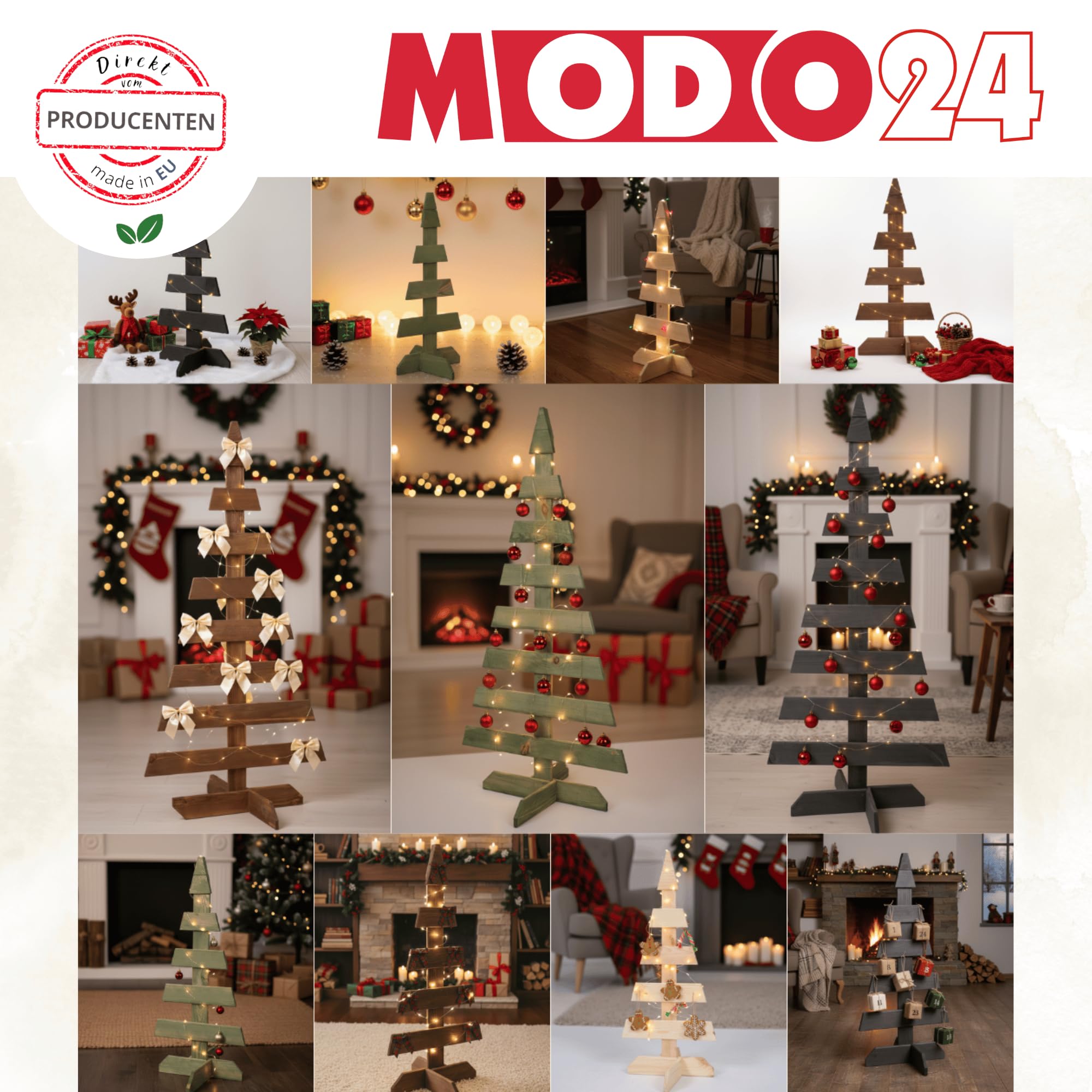 Weihnachtsbaum Holz 3D 75,5x48x9,5 cm, Moderne Weihnachtsdeko, FSC Tannenbaum aus Kiefernholz, Stehender Deko-Christbaum, Handgefertigte Holztanne für Innen & Außen, Farbe: Grün imprägniert