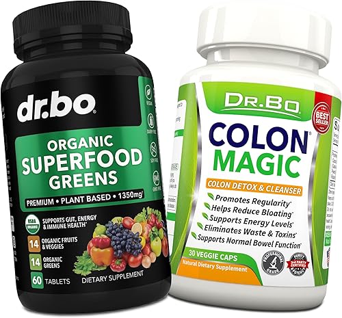 Suplementos orgánicos de superalimentos verdes y frutas – Fórmula de desintoxicación de limpieza de colon para hinchazón intestinal – Mezcla de
