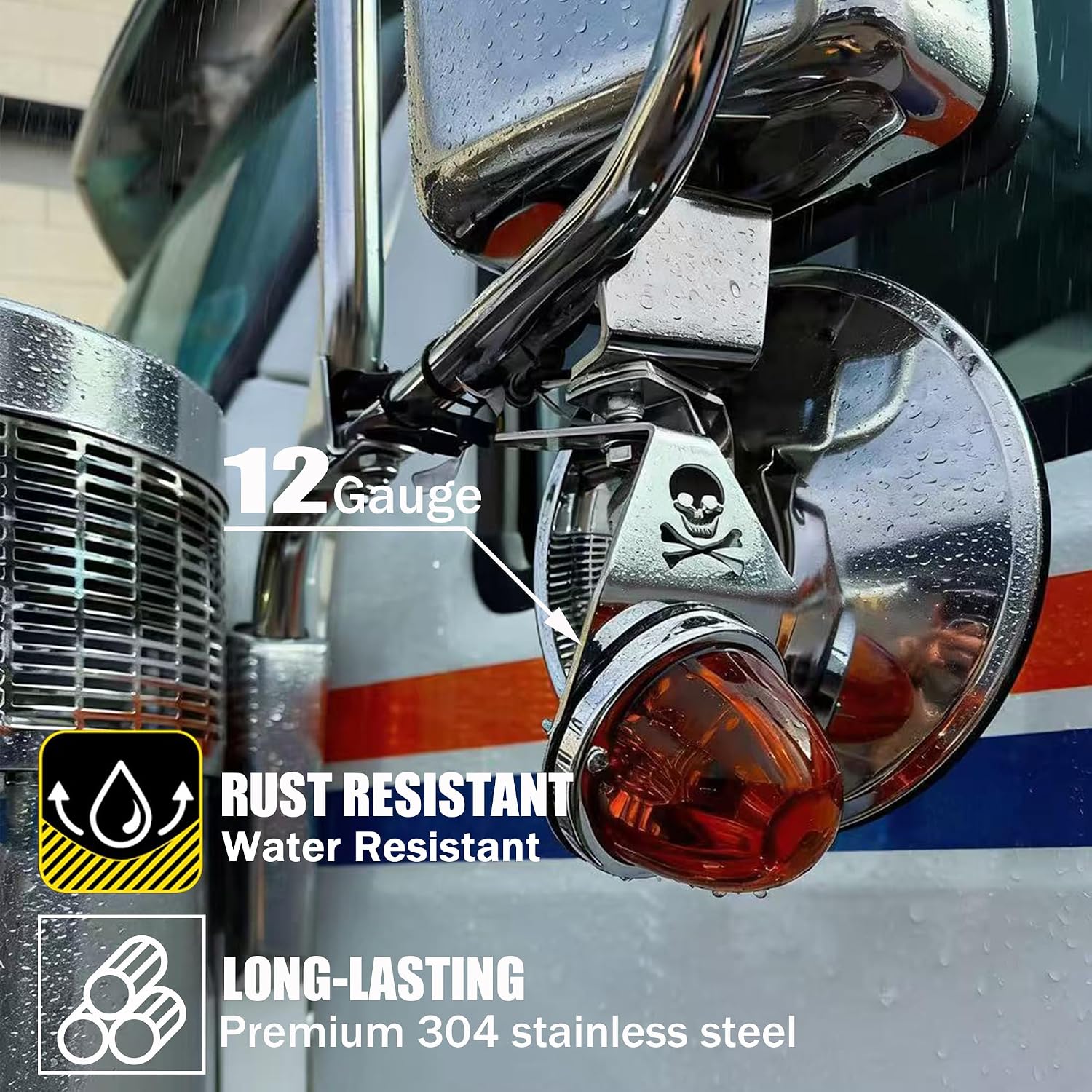 Glass Watermelon Lights with Stainless Steel Bracket,3-1/2" Amber Lens/H11 Amber LED Watermelon Mirror Turn Signal Marker Lights for Semi Trucks Kenworth Peterbilt Freightliner 2Pack